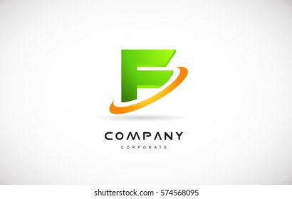 f green 3d letter technology media alphabet vector company logo icon sign design template