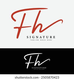 F, H, FH Initial letter logo. Alphabet FH Handwritten Signature logo