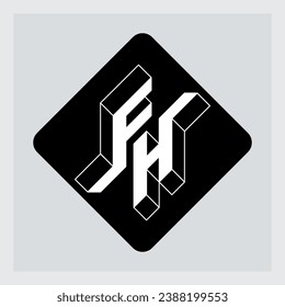 F and H - Monogram or logotype on plate. Isometric 3d font for design. Outline fonts. Three-dimension letters. FH - 2-letter code.