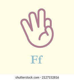 F Hand Sign Gesture Language Shape Position Movement American ASL Vector