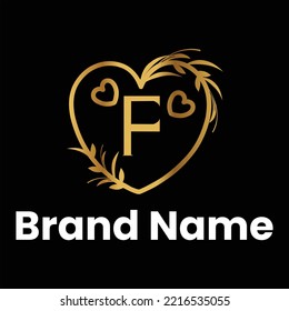 F heart letter logo design