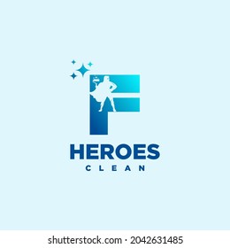 F hero Initial letter Cleaning Service Simple Modern Logo Idea.