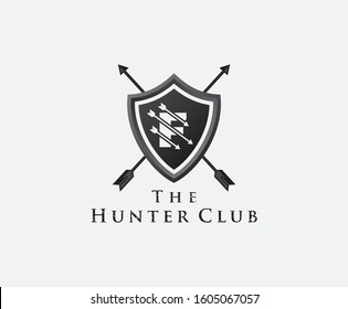 F Hunter Club Logo, F Letter Shield Letter Logo Icon. 