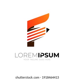 F icon template, Pencil logo with education vector template