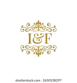 I F inisial logo ornamen emas. Huruf IF esperluette et pernikahan atau simbol mitra bisnis.