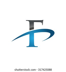 F initial company blue swoosh logo