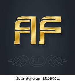 A and F initial golden logo. AF - Metallic 3d icon or logotype template. Vector design element with lineart option. Gold.
