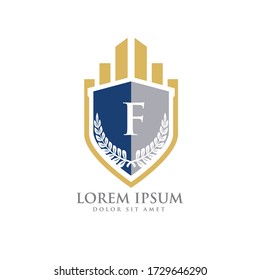 F Firma de ley inicial con plantilla de vector de logotipo de escudo	
