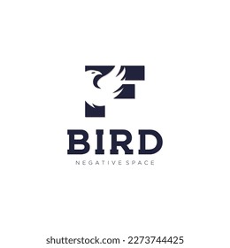 F Initial letter bird logo in simple minimalist negative space