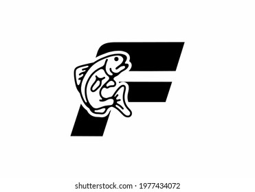 F initial letter with fish design