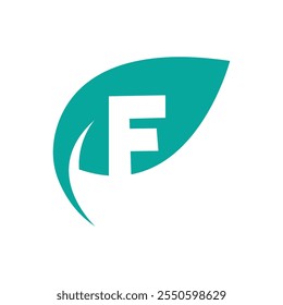 F Initial letter with green leaf logo vector flat design is a design for a natural and eco-friendly product logo