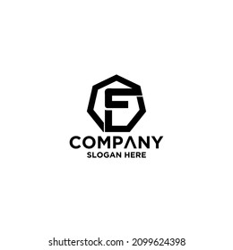 F Initial letter hexagonal logo vector