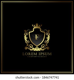 F Initial Letter Luxury Logo template in vector art for Restaurant, Royalty, Boutique, Cafe, Hotel, Heraldic, Jewelry, Fashion and other vector illustration.