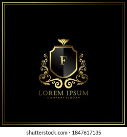 F Initial Letter Luxury Logo template in vector art for Restaurant, Royalty, Boutique, Cafe, Hotel, Heraldic, Jewelry, Fashion and other vector illustration.