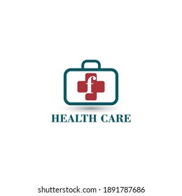 f letra inicial Traza médica y bolso para medicina, medicina, hospital, farmacia, apoteario, diseño de logo de farmacia vector