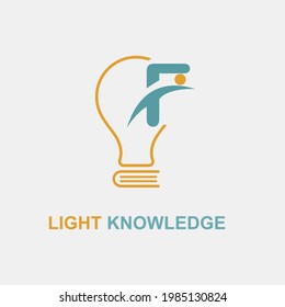 F Initial Letter Simple Modern Education Academy Logo template with Lamp Bulb and Book Icon. Smart, knowledge and science business logo concept