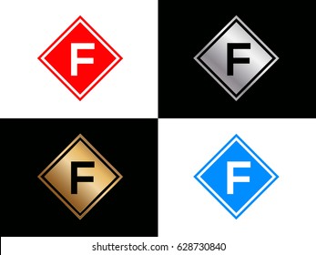 F initial letters circle gold, silver Blue, Red logo 

