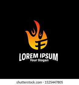 F initial logo letter with fire illustration