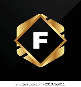 F Initial luxury gold Letter Type Logo Sign Symbol Icon Simple Elegance