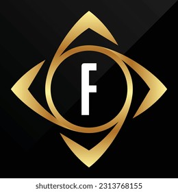 F Letra oro de lujo inicial Tipo de letra Símbolo de logotipo Icono Elegancia simple