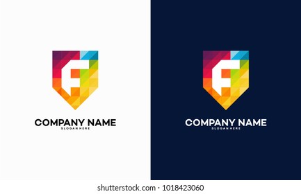 F Initial Shield logo designs, Colorful Strong Shield logo template vector