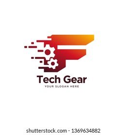 F initial tech logo designs concept, service tech logo template