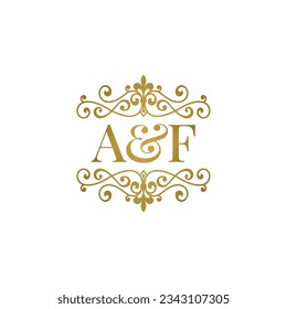 A F initials logo ornament gold. Letter AF wedding ampersand or business partner symbol.