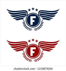 F initials royal wings emblem logo