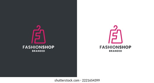 F initials Shop Logo Design. Taschengeschäft mit Buchstabe F und Hänger