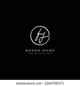 F, J, FJ Initial letter handwritten and signature vector logo. Business template in round shape line art