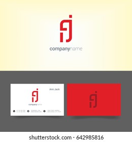 F J joint logo design vector with business card template