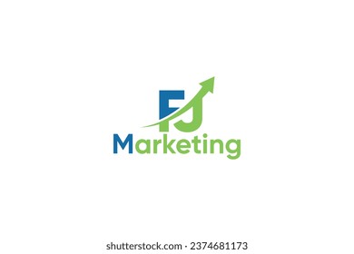 Plantilla de vectores de logotipo de mercadeo digital con letras F J y flecha