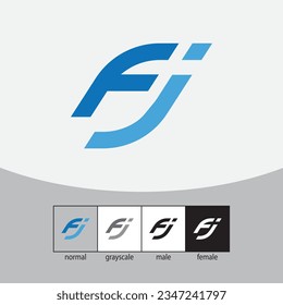 F and J Letter Logo. Blue Color. - Vector