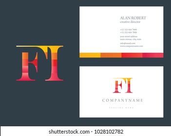 F & I joint logo multi color letters design with business card template