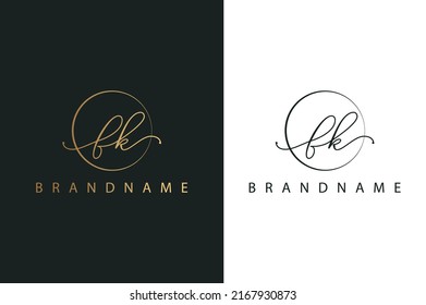 F K FK hand drawn logo of initial signature, fashion, jewelry, photography, boutique, script, wedding, floral and botanical creative vector logo template for any company or business.