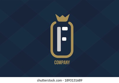 F king crown alphabet letter logo for company and corporate. Blue white design. Can be used as an icon for a luxury brand 