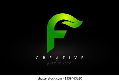 F Leaf Letter Logo Icon Design in Green Colors. Eco Bio Letter Design Vector Illustration.