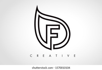 F Leaf Logo Letter Design with Leaf Outline Vector Illustration.