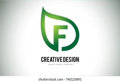 F Leaf Logo Letter Design with Green Leaf Outline Vector Illustration.