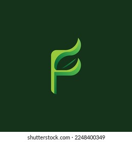 F leaf nature logo. Letter f leaf gradient pictogram design. Abstract illustration of letter f and leaf combination, simple flat style