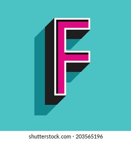 F letter of 3d vector illustrated relief retro font with shadow