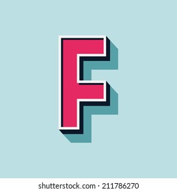 F letter of 3d vector illustrated relief retro font with shadow