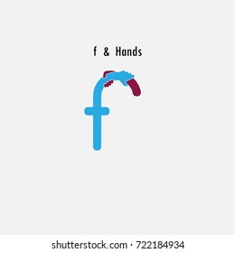 f- Letter abstract icon & hands logo design vector template.Business offer,partnership symbol.Hope,help concept.Support,teamwork sign.Corporate business & education logotype symbol.Vector illustration