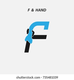 F- Letter abstract icon & hands logo design vector template.Italic style.Business offer,Partnership,Hope,Help,Support,Teamwork sign.Corporate business & education logotype symbol.Vector illustration