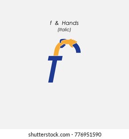 f -  Letter abstract icon,hands logo design vector template.Business offer,partnership symbol.Hope,help concept.Support,teamwork sign.Corporate business,education logotype symbol.Vector illustration