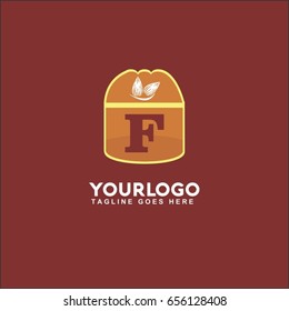 F letter abstract illustration logo. Vector nut, almond, walnut, peanut, pistachio and hazelnut. 