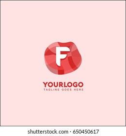 F letter abstract red stone and diamond logo symbol. Isometric circle line logotype fashion. Brand identity for your business