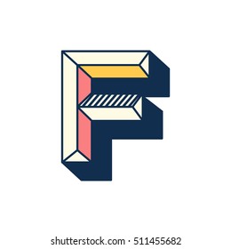 F letter abstract retro pop font alphabets