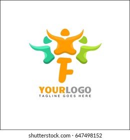 F Letter Adoption and community care Logo template vector icon