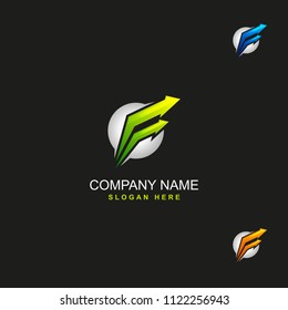F letter alphabet arrow vector logo design symbol